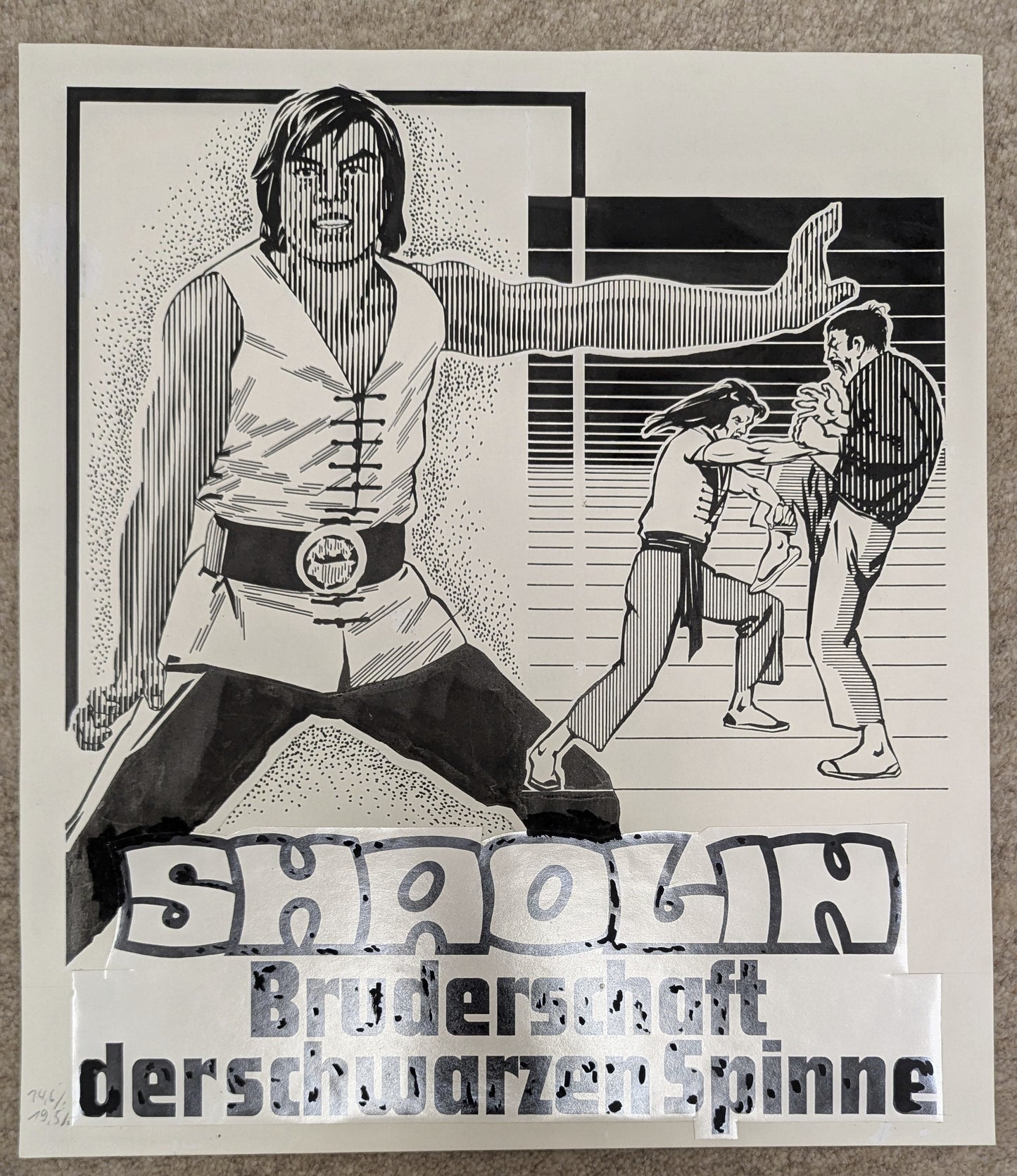 Shaolin - Bruderschaft der schwarzen Spinne - handgezeichnete Inseratmater EINZELSTÜCK Carter Wong