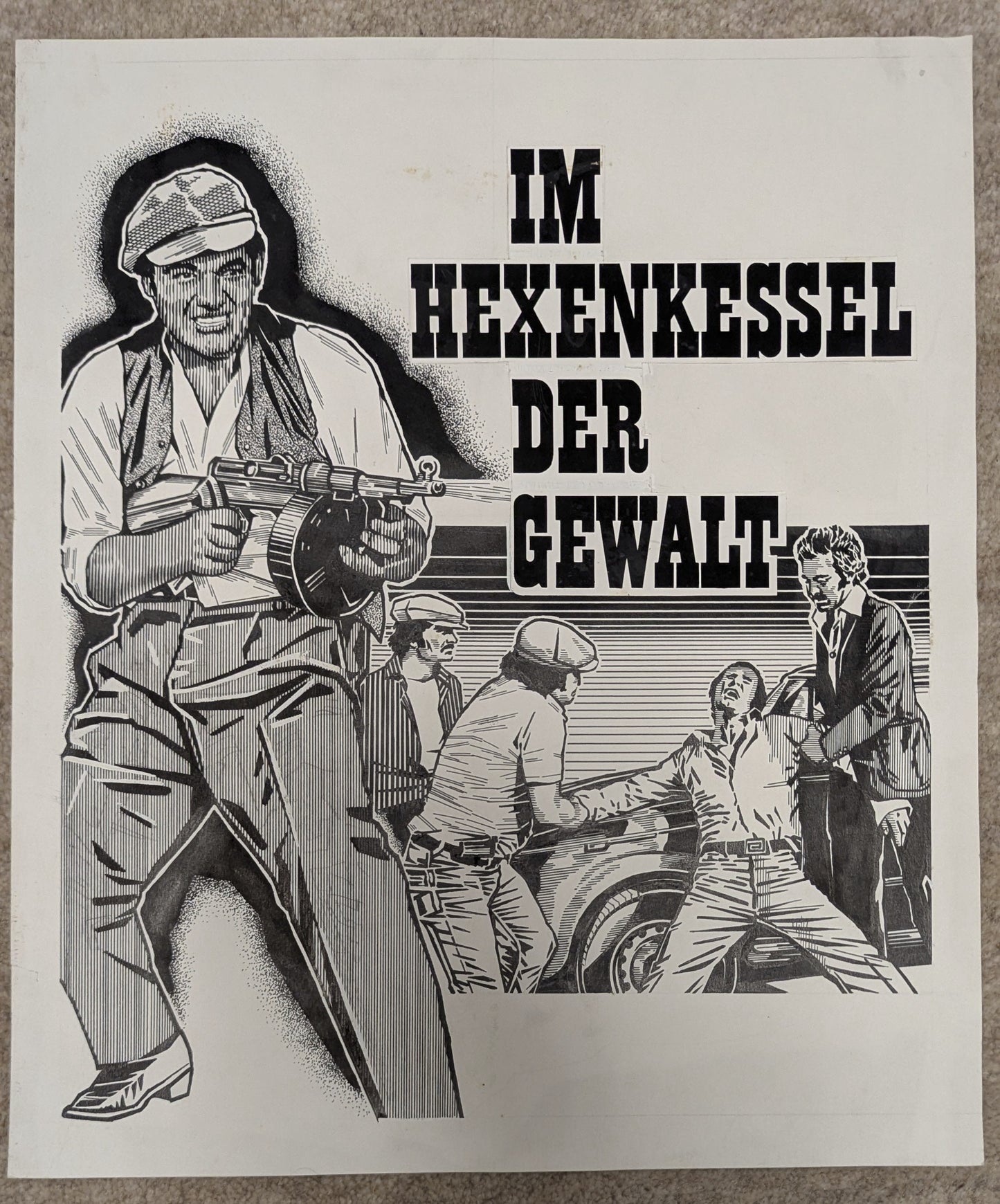 Im Hexenkessel der Gewalt - handgezeichnete Inseratmater EINZELSTÜCK #2