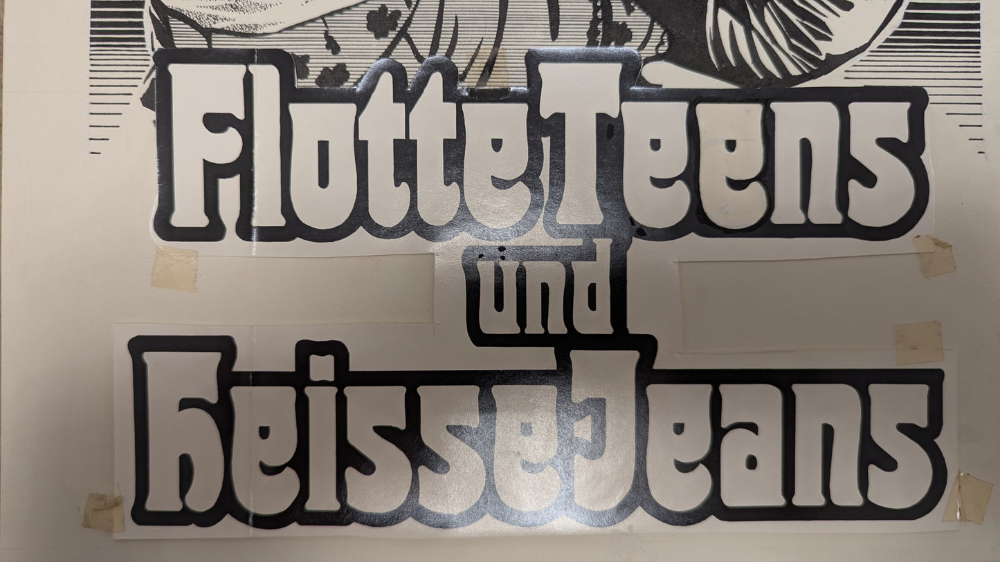 Flotte Teens und heiße Jeans - handgezeichnete Inseratmater EINZELSTÜCK Gloria Guida