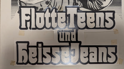 Flotte Teens und heiße Jeans - handgezeichnete Inseratmater EINZELSTÜCK Gloria Guida