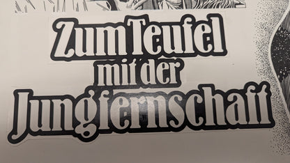 Zum Teufel mit der Jungfernschaft - handgezeichnete Inseratmater EINZELSTÜCK Anita Strindberg