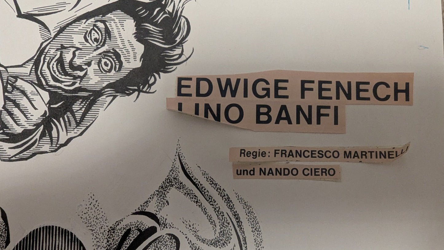Die trüben Tassen der Stube 9 - handgezeichnete Inseratmater EINZELSTÜCK Edwige Fenech