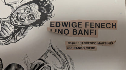 Die trüben Tassen der Stube 9 - handgezeichnete Inseratmater EINZELSTÜCK Edwige Fenech