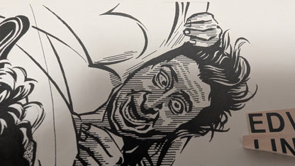 Die trüben Tassen der Stube 9 - handgezeichnete Inseratmater EINZELSTÜCK Edwige Fenech