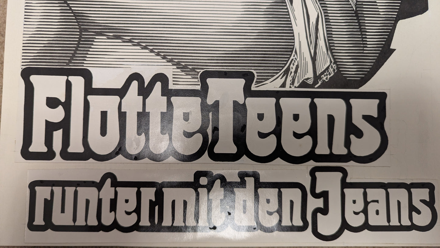 Flotte Teens runter mit den Jeans - handgezeichnete Inseratmater EINZELSTÜCK