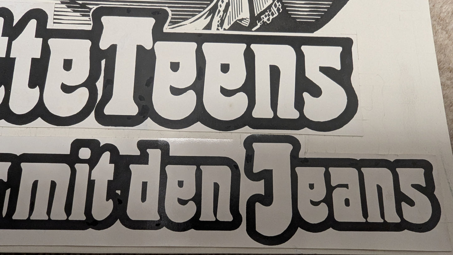 Flotte Teens runter mit den Jeans - handgezeichnete Inseratmater EINZELSTÜCK