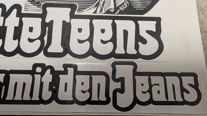 Flotte Teens runter mit den Jeans - handgezeichnete Inseratmater EINZELSTÜCK